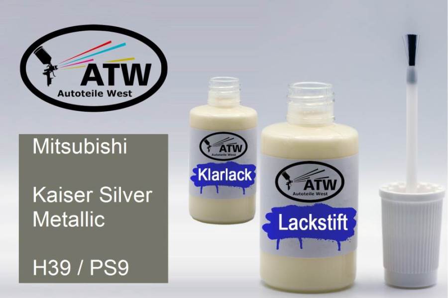 Mitsubishi, Kaiser Silver Metallic, H39 / PS9: 20ml Lackstift + 20ml Klarlack - Set, von ATW Autoteile West.